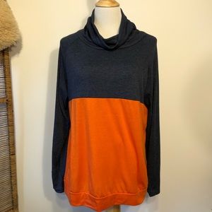 BOHO-Orange & Blue Lightweight Funnel Neck Knit Top-Size X-Large